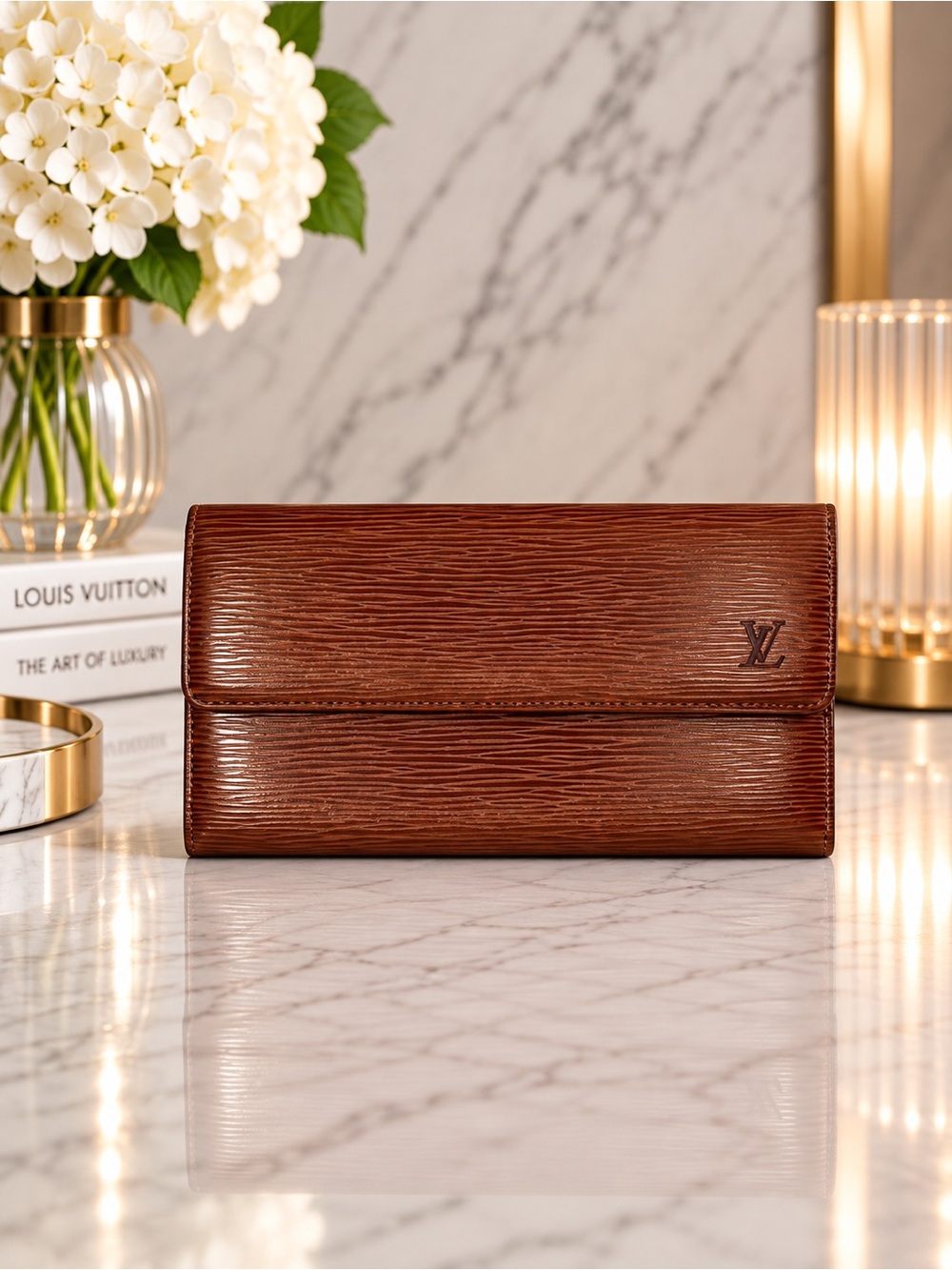 Louis Vuitton Cognac Brown Epi Leather Sarah Wallet Long Wallet Like New Vintage